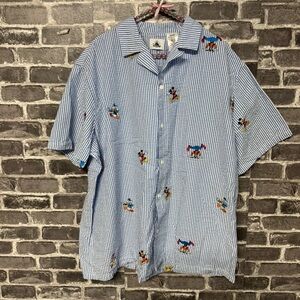 Disney Parks Mickey Mouse and Friends Woven Striped Camp Shirt